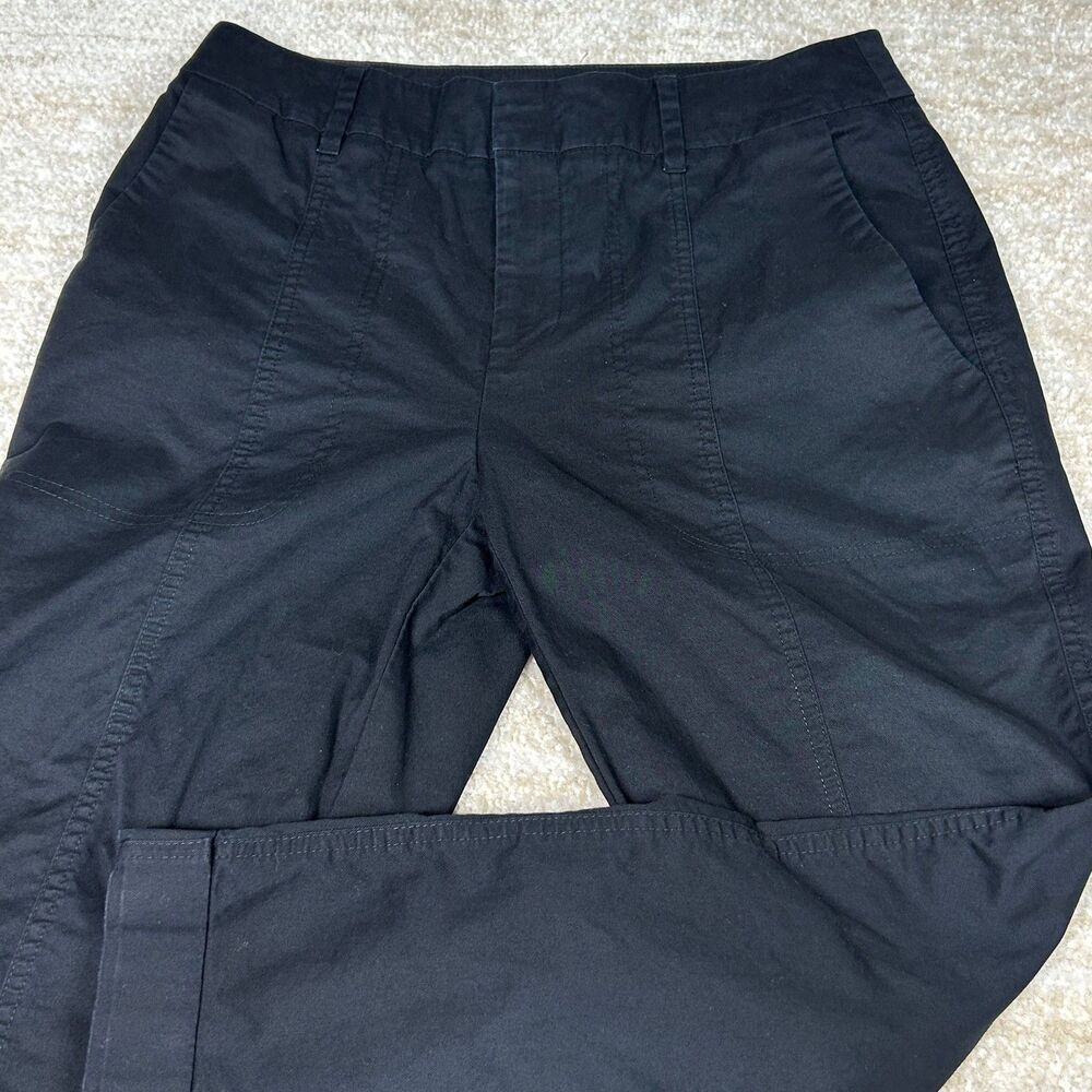 Chicos Pants Womens 0.5P Black Cropped Cuffed Ankle Cotton Stretch Belt Casual‎